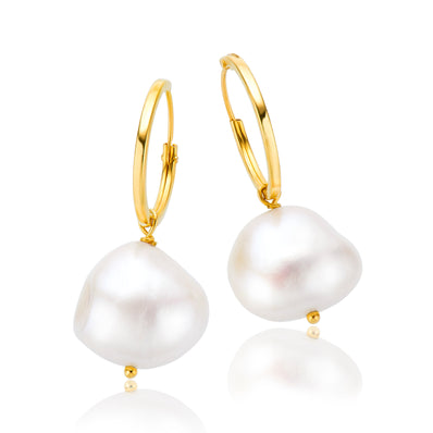 9ct Yellow Gold Baroque 11.5mm Cultured Freshwater Pearl Drop Earrings