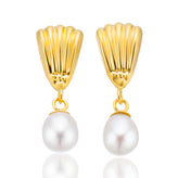 9ct Yellow Gold Round 6mm Cultured Freshwater Pearl Drop Earrings