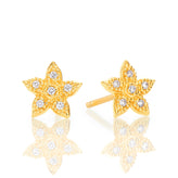 9ct Yellow Gold Silver Filled White Cubic Zirconia Flower Stud Earrings