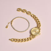 Fossil Carlie Gold Tone Stainless Steel Watch & Tennis Bracelet Set ES5387SET