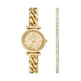 Fossil Carlie Gold Tone Stainless Steel Watch & Tennis Bracelet Set ES5387SET