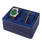Fossil Everett Three-Hand Date Brown Leather Watch and Bracelet Set FS6080SET