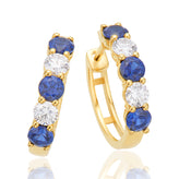9ct Yellow Gold Round 3mm Lab Grown Sapphire and Lab Grown Diamond Huggie Earrings