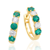 9ct Yellow Gold Round 3mm Lab Grown Emerald and Lab Grown Diamond Huggie Earrings