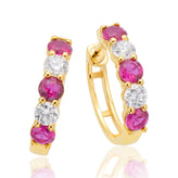 9ct Yellow Gold Round 3mm Lab Grown Ruby and Lab Grown Diamond Huggie Earrings