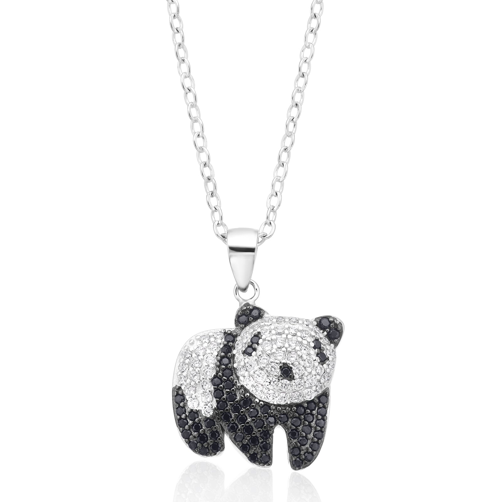 Sterling Silver White and Black Cubic Zirconia Panda Pendant