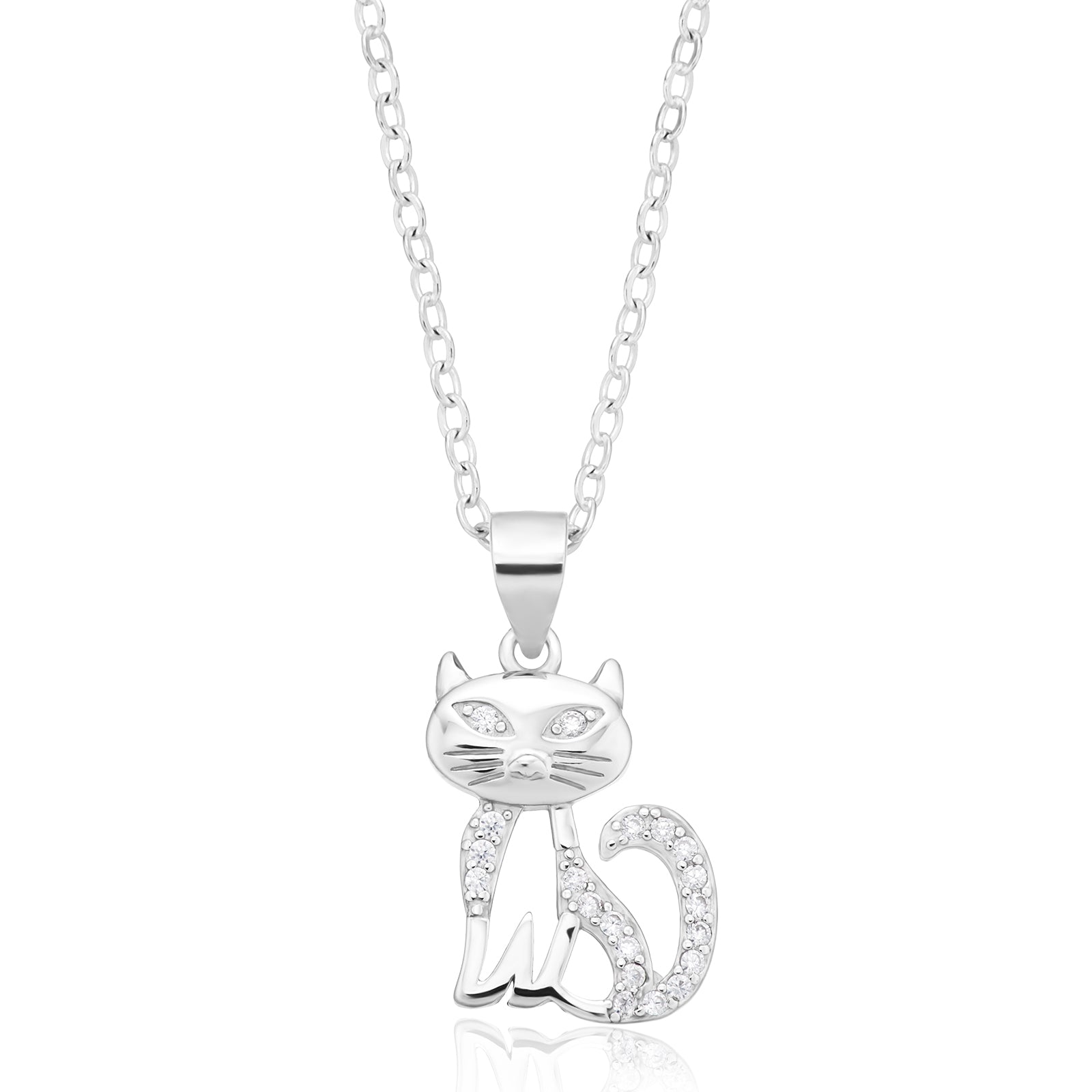 Sterling Silver Cubic Zirconia Cat Pendant