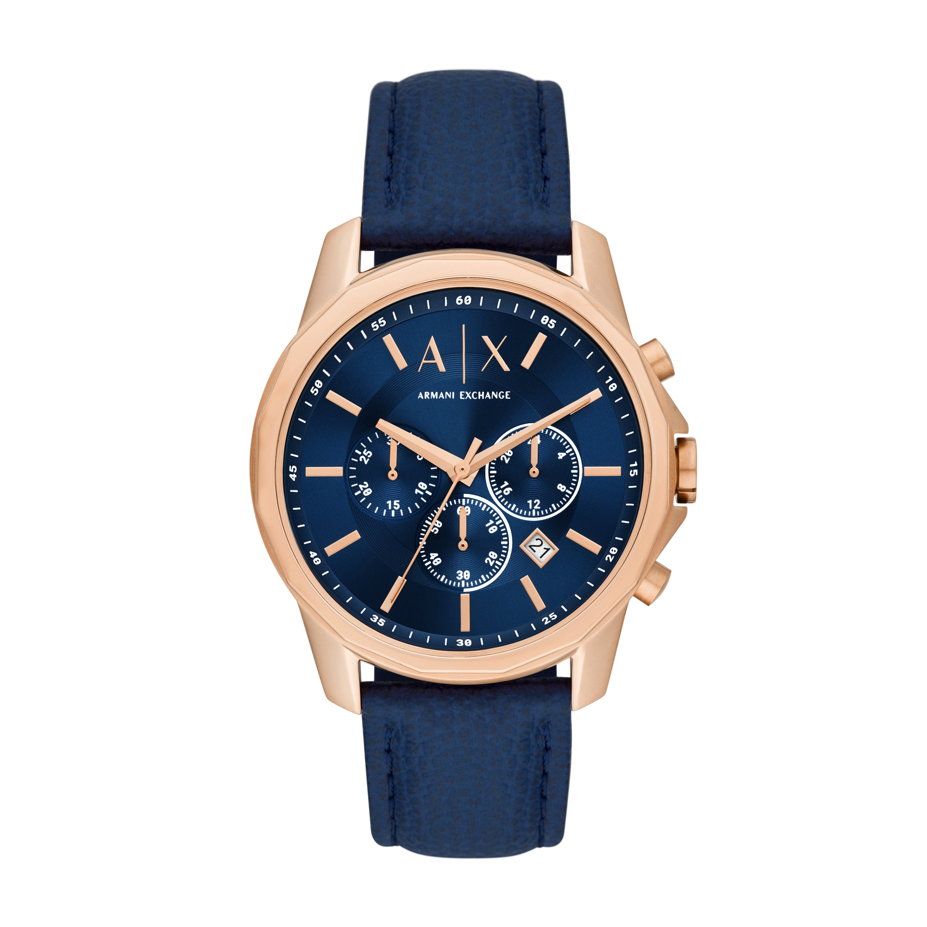 Armani Exchange Blue Leather Gold Watch AX1723