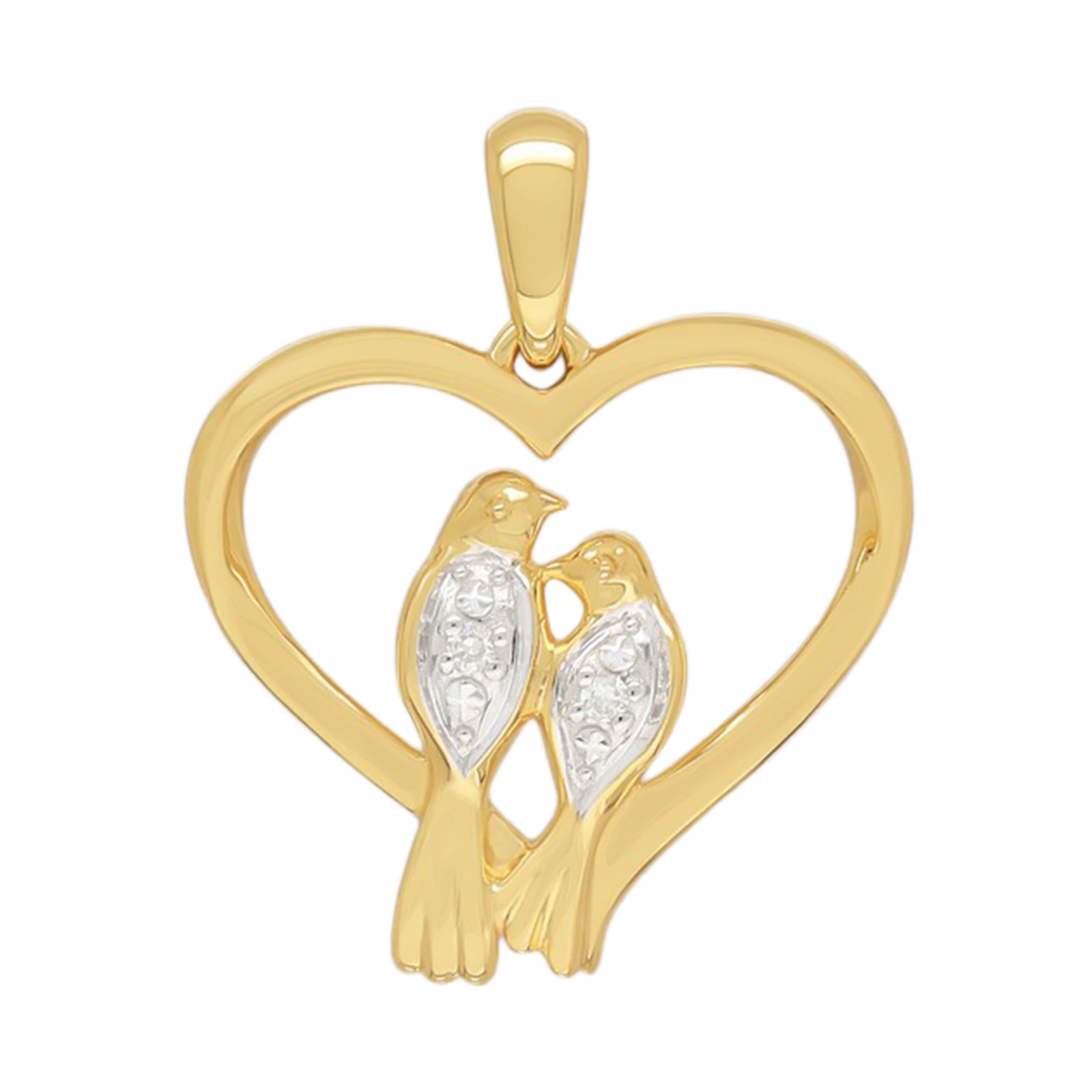 9ct Yellow Gold Round Cut Love Birds Diamond Set Pendant