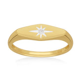 9ct Yellow and White Gold Round Cut Signet Diamond Set Ring