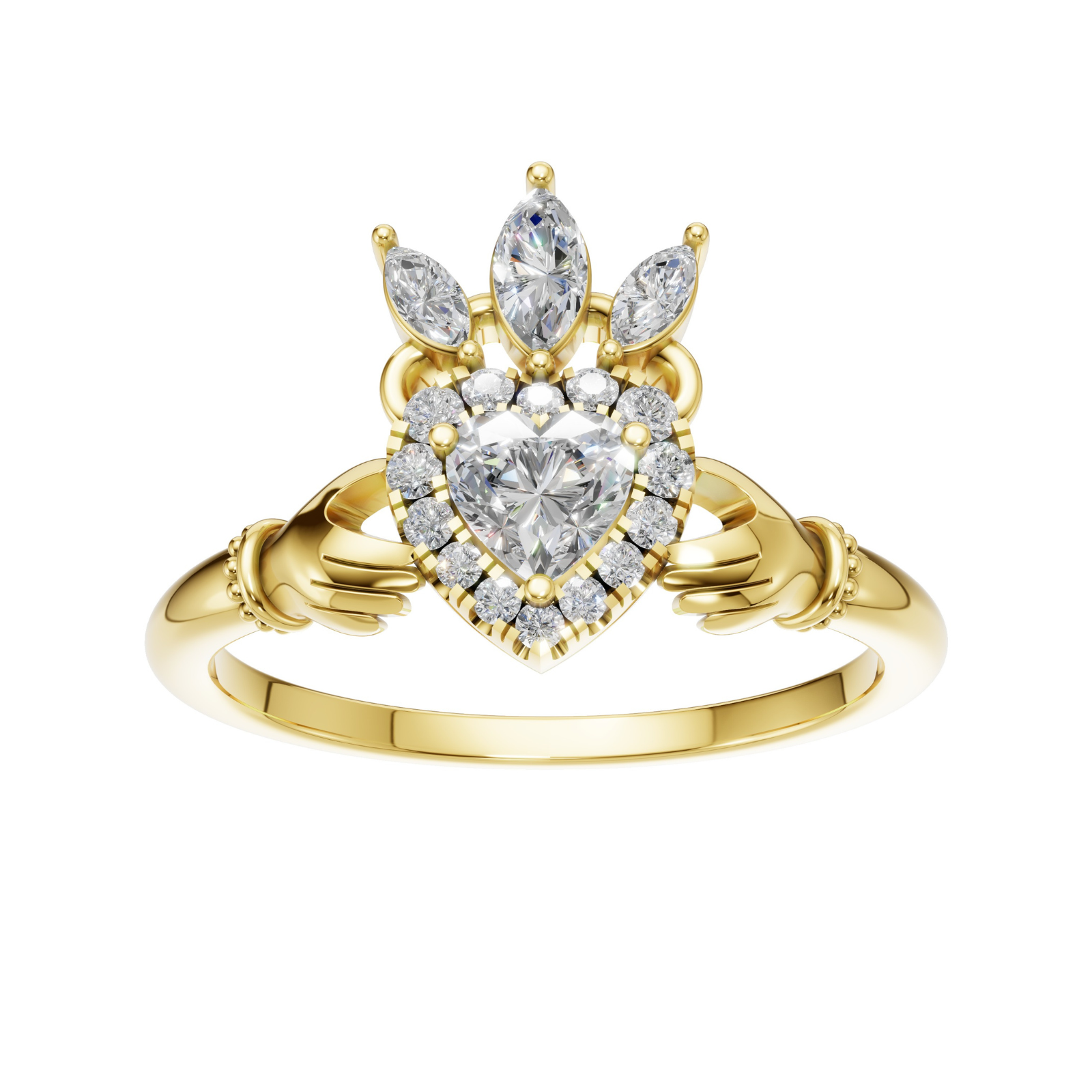 Celebration 9ct Yellow Gold Heart & Marquise & Round Cut 0.38 Carat tw of Lab Grown Diamonds Ring