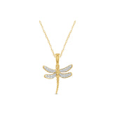 Gold Plated Sterling Silver Round Cut 0.05 Carat tw Lab Grown Diamond Dragonfly Pendant