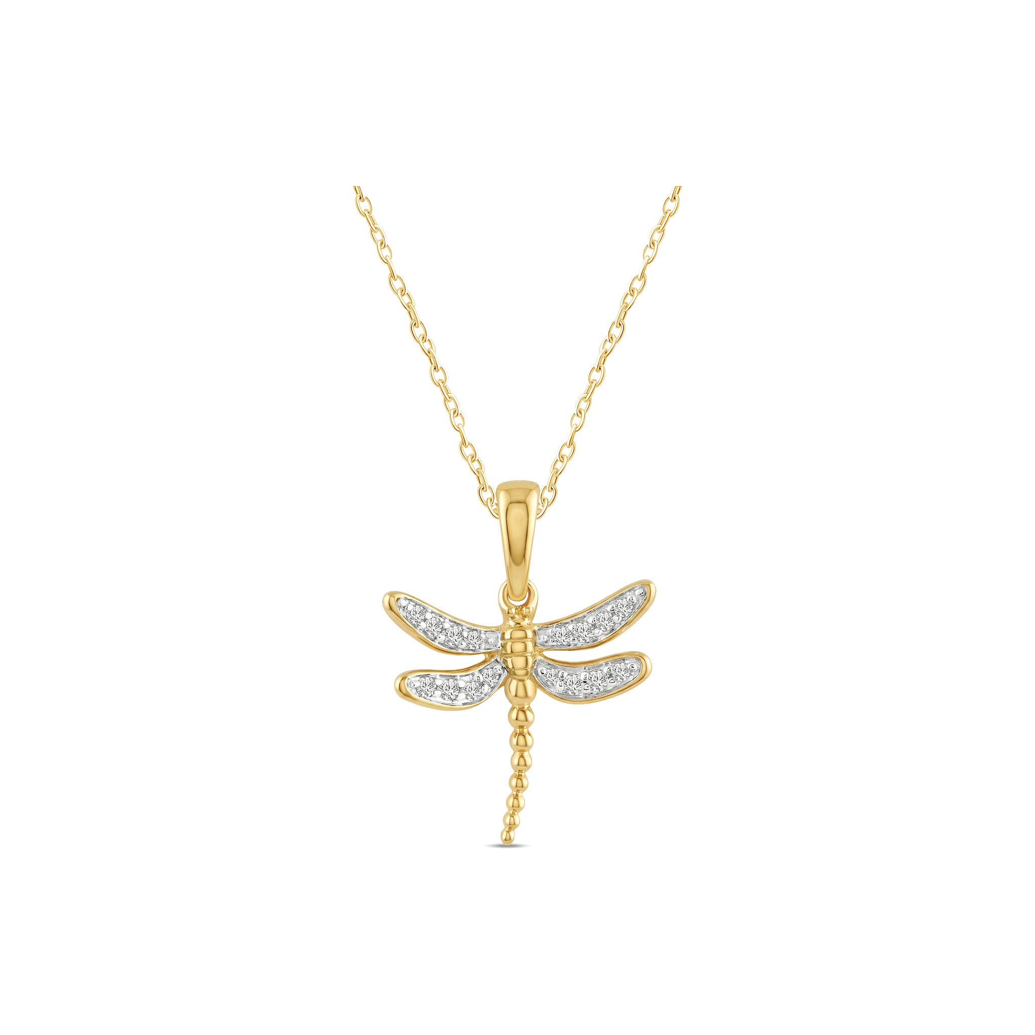 Gold Plated Sterling Silver Round Cut 0.05 Carat tw Lab Grown Diamond Dragonfly Pendant