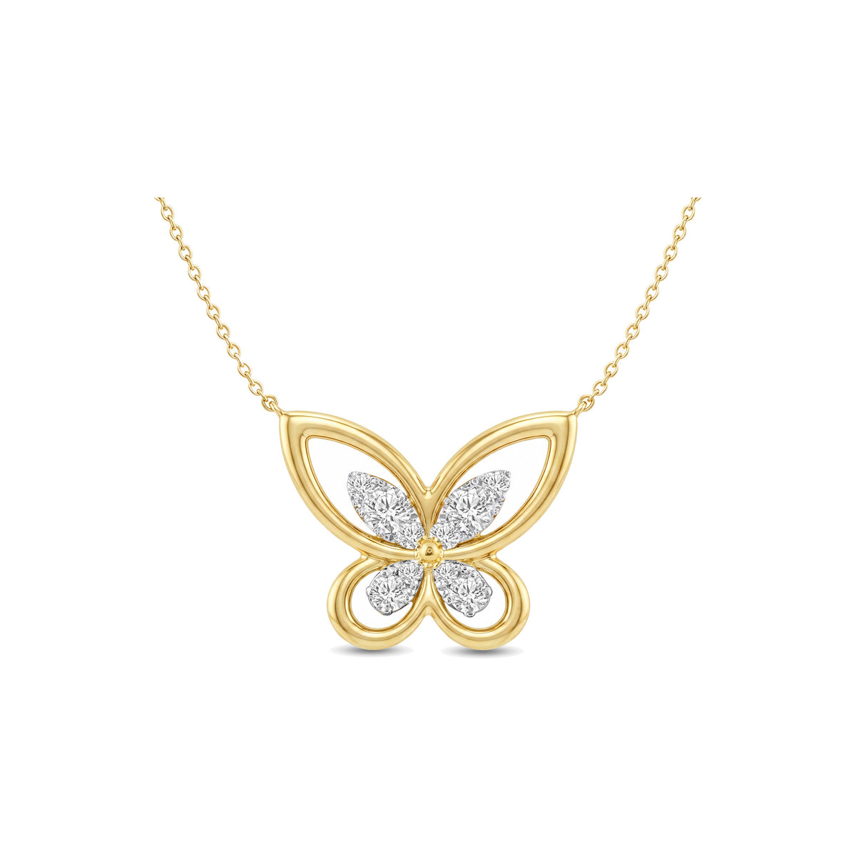 Gold Plated Sterling Silver Round Cut 0.33 Carat tw Lab Grown Diamond Butterfly Pendant