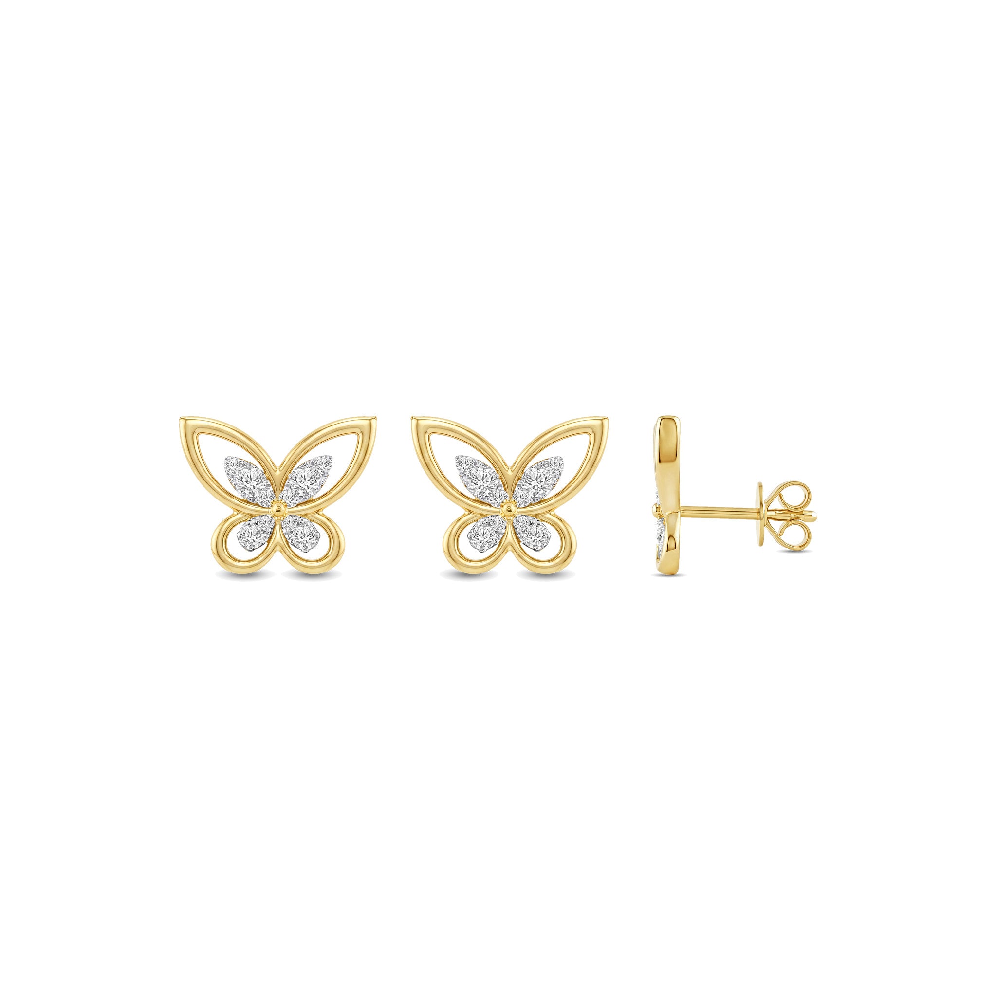 Gold Plated Sterling Silver Round Cut 0.33 Carat tw Lab Grown Diamond Butterfly Earrings
