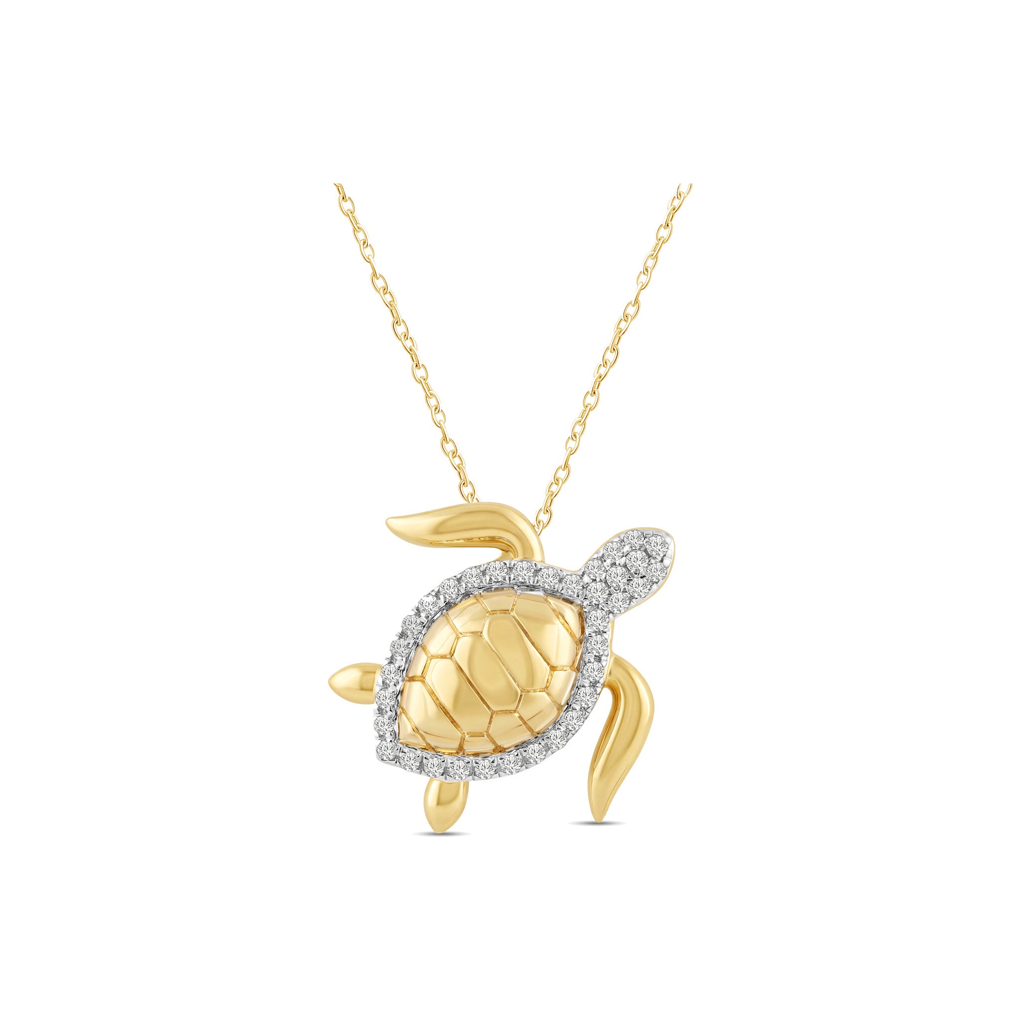 Gold Plated Sterling Silver Round Cut 0.10 Carat tw Lab Grown Diamond Turtle Pendant