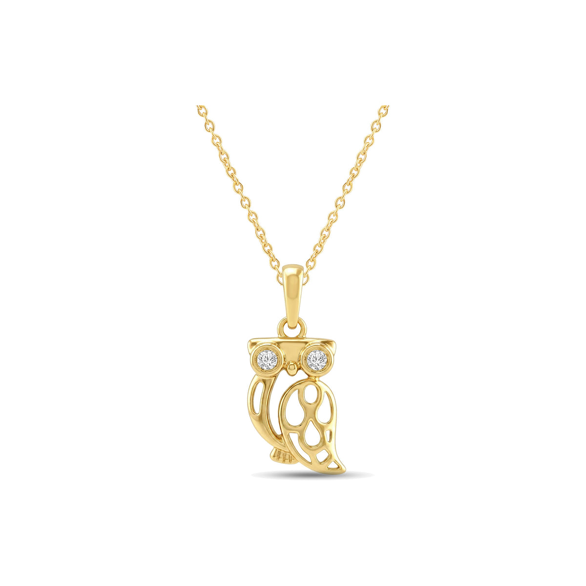 Gold Plated Sterling Silver Round Cut 0.05 Carat tw Lab Grown Diamond Owl Pendant