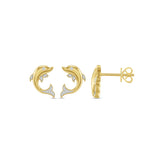 Gold Plated Sterling Silver Round Cut 0.05 Carat tw Lab Grown Diamond Dolphin Earrings