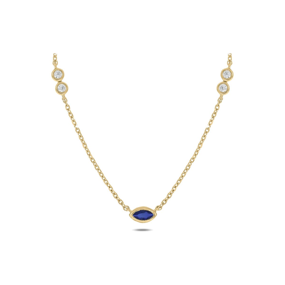 Sterling Silver Marquise Cut Sapphire & Lab Grown Diamond Necklace
