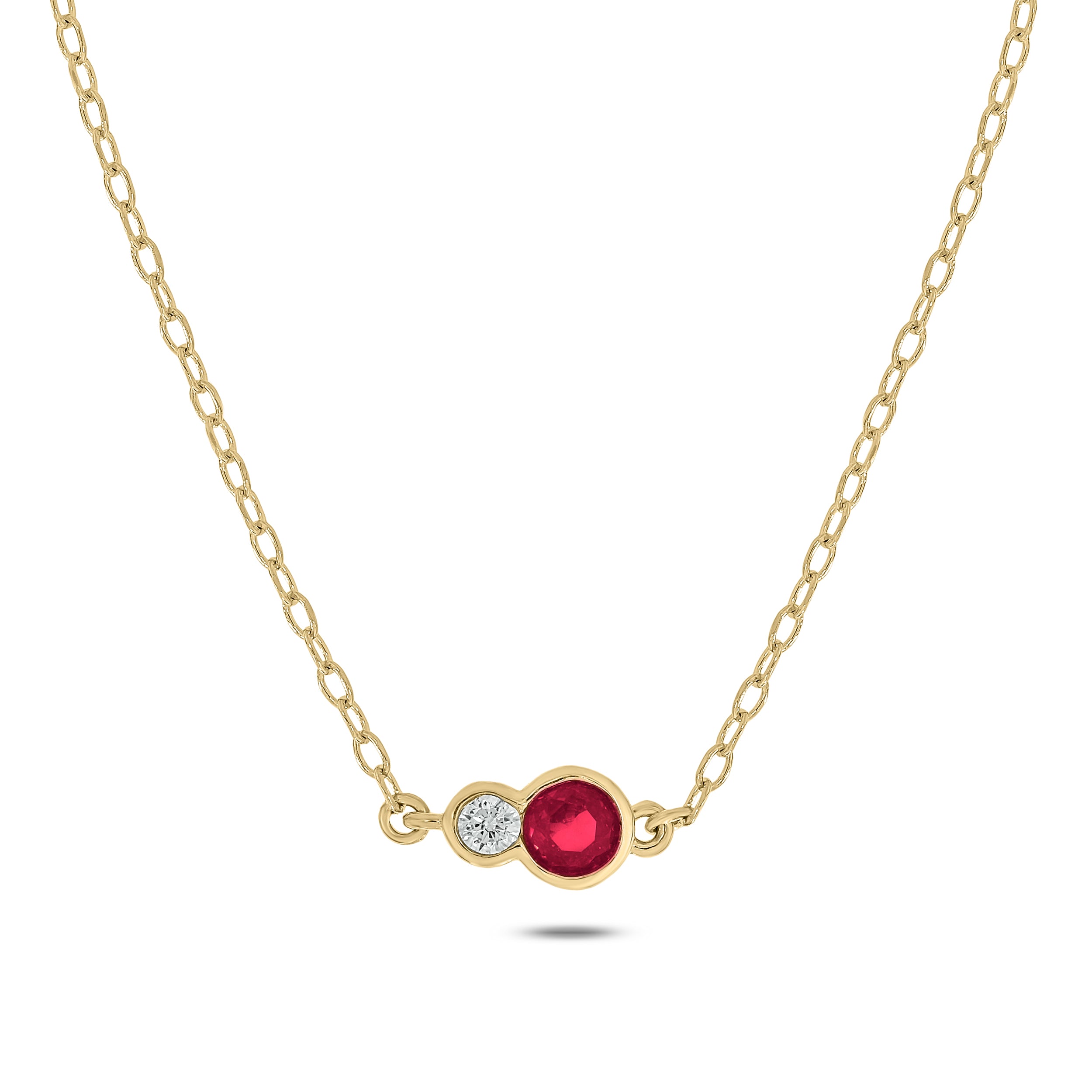 Sterling Silver Round Cut Ruby & Lab Grown Diamond Necklace