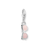 Sunglasses charm with pink lenses on a white background