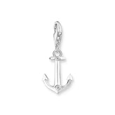 Silver anchor pendant with gemstones on a white background