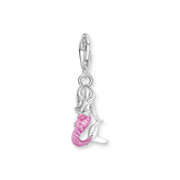 Silver mermaid charm with pink tail on a white background