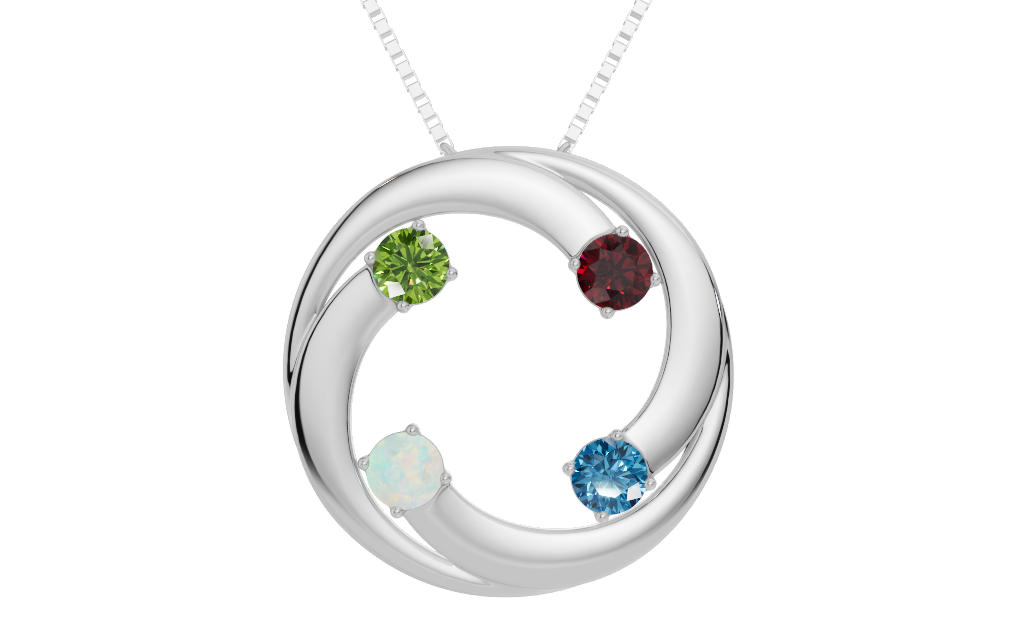Personalised 4 Birthstones Circle Pendant