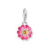 Floral charm with pink flower and yellow center on a white background
