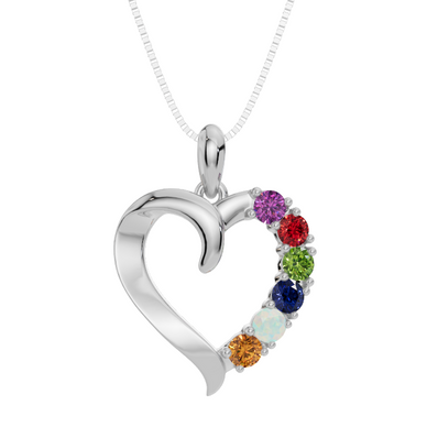 Personalised 6 Birthstone Heart Pendant