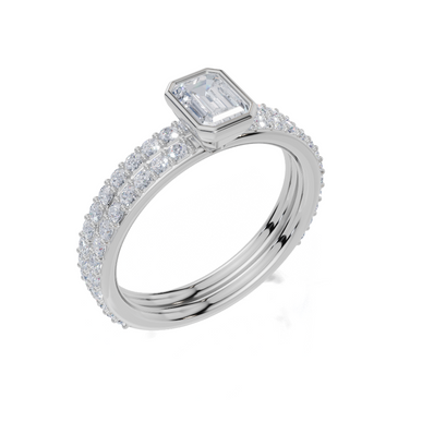 9ct White Gold Emerald Cut 0.82 Carat tw of Lab-Grown Diamonds Ring and 9ct White Gold 0.35 Carat tw of Lab-Grown  Diamonds Band