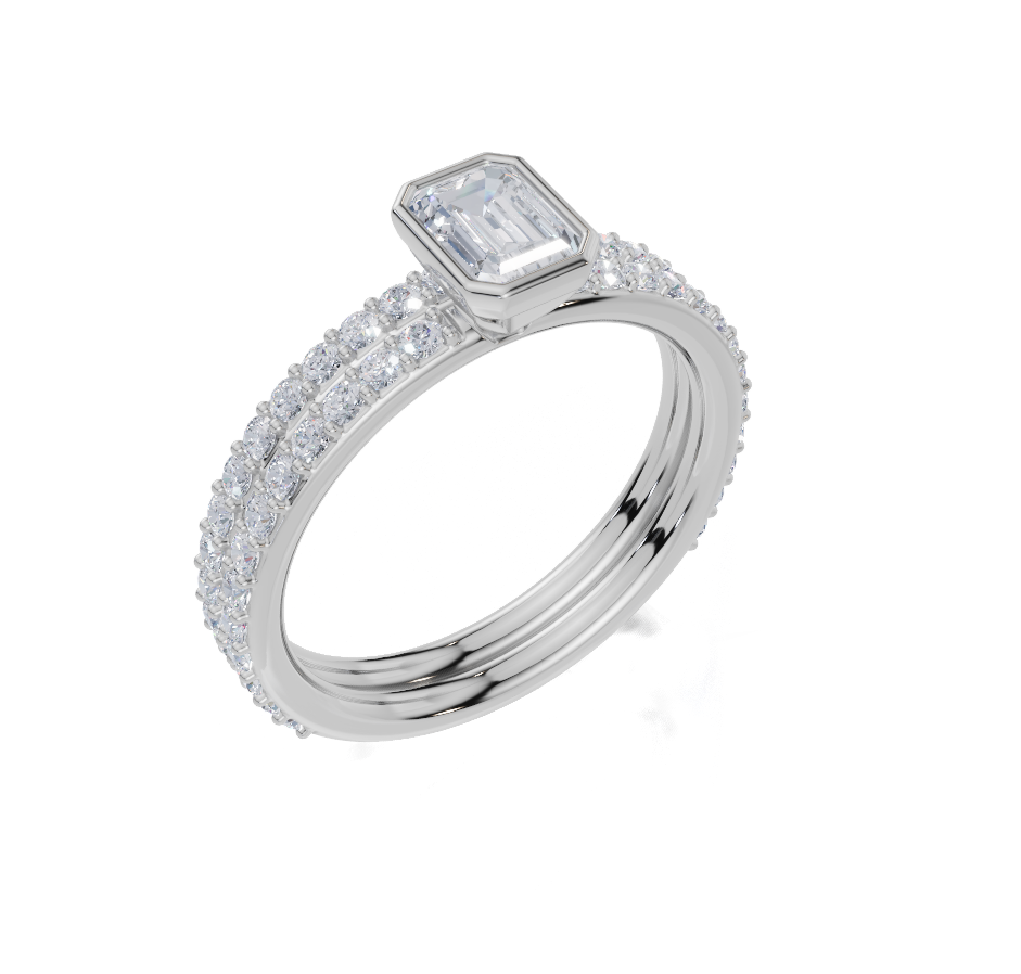 9ct White Gold Emerald Cut 0.82 Carat tw of Lab-Grown Diamonds Ring and 9ct White Gold 0.35 Carat tw of Lab-Grown  Diamonds Band
