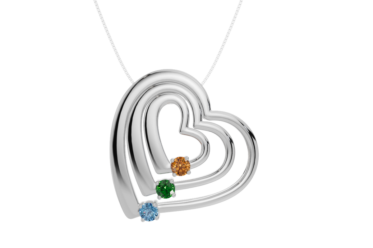 Personalised 3 Birthstones Multi Layered Heart Pendant