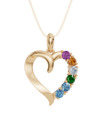 Personalised 6 Birthstone Heart Pendant