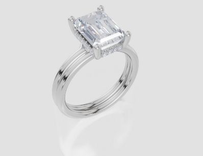 9ct White Gold Emerald Cut 3.10 Carat tw of   Diamonds Ring and 9ct White Gold  Band