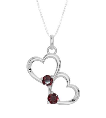 Personalised 2 Birthstones Double Heart Pendant