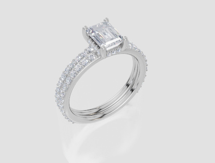 9ct White Gold Emerald Cut 1.38 Carat tw of  Diamonds Ring and 9ct White Gold 0.38 Carat tw of   Diamonds Band