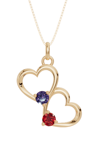 Personalised 2 Birthstones Double Heart Pendant