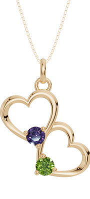 Personalised 2 Birthstones Double Heart Pendant