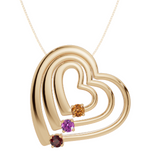Personalised 3 Birthstones Multi Layered Heart Pendant