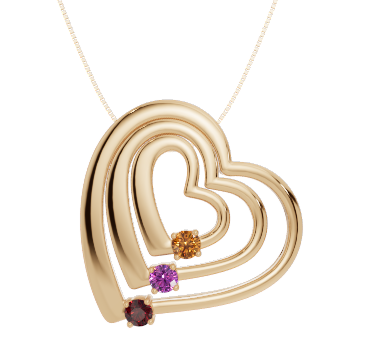Personalised 3 Birthstones Multi Layered Heart Pendant