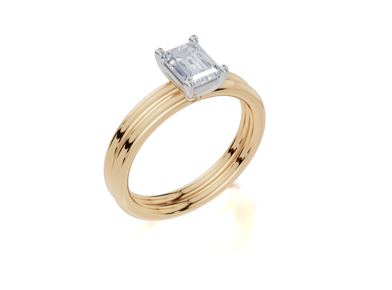 9ct Yellow Gold Emerald Cut 0.75 Carat of Lab-Grown  Diamond Ring and 9ct Yellow Gold Lab-Grown Band