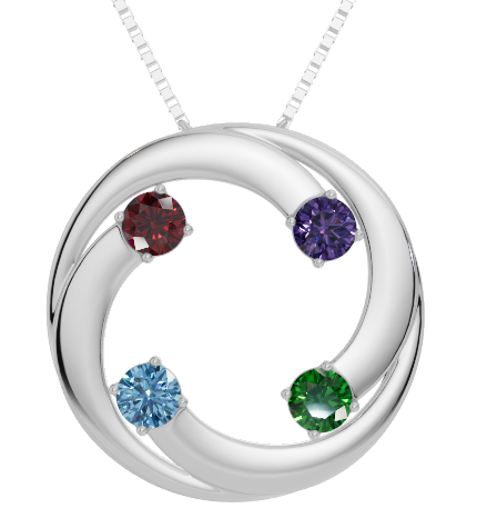 Personalised 4 Birthstones Circle Pendant