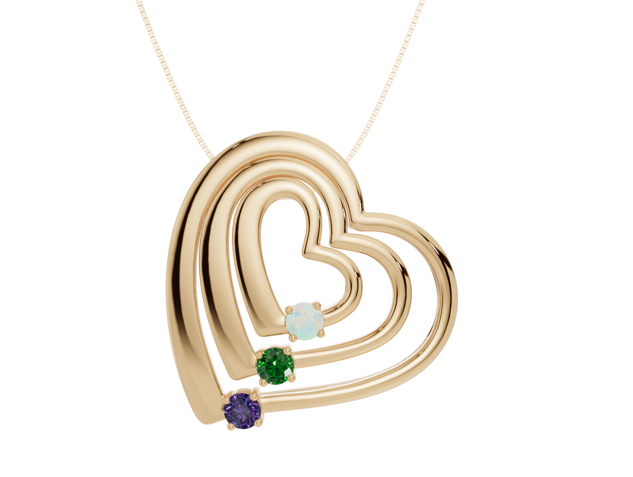 Personalised 3 Birthstones Multi Layered Heart Pendant