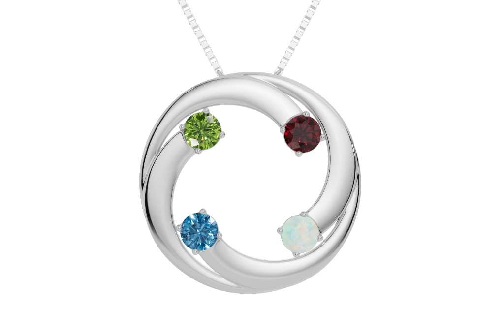 Personalised 4 Birthstones Circle Pendant