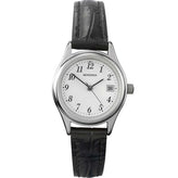A Sekonda's analog watch featuring a silver-tone stainless steel case, a white dial with black Arabic numerals, and a black alligator-patterned leather strap, shown against a plain white background.
