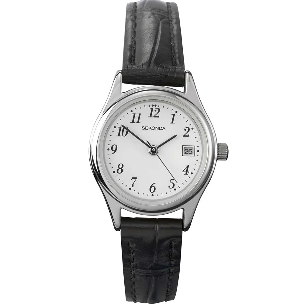Sekonda Analogue Watch with White Dial and Black Leather Strap 25mm SK4081
