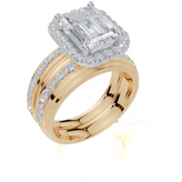 18ct Yellow Gold Emerald Cut 3.69 Carat tw of  Diamonds Ring and 18ct Yellow Gold 0.32 Carat tw of   Diamonds Band