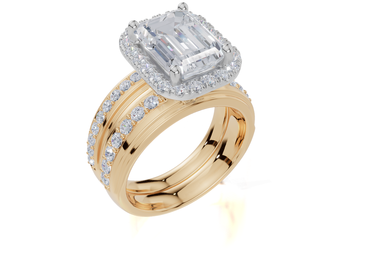 18ct Yellow Gold Emerald Cut 3.69 Carat tw of  Diamonds Ring and 18ct Yellow Gold 0.32 Carat tw of   Diamonds Band