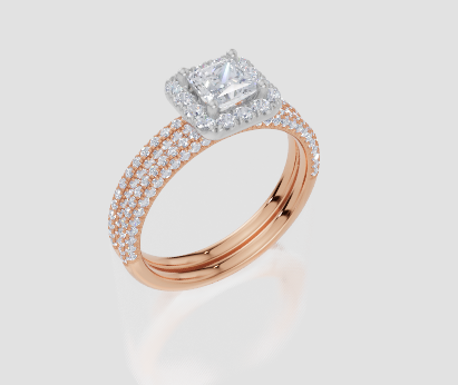 9ct Rose Gold Princess Cut 0.99 Carat tw of Lab-Grown Diamonds Ring and 9ct Rose Gold 0.35 Carat tw of Lab-Grown  Diamonds Band